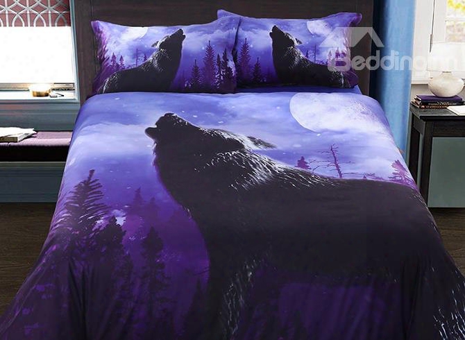 Onlwe 3d Howling Wolf Printed Cotton 4-piece Bedding Sets/duvet Covers