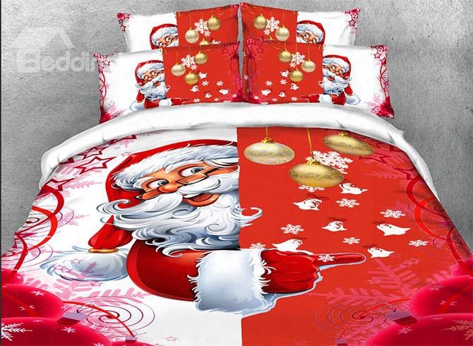 Onlwe 3d Santa And Christmas Decorations Printed 4-piece Red Bedding Sets/duvet Covers