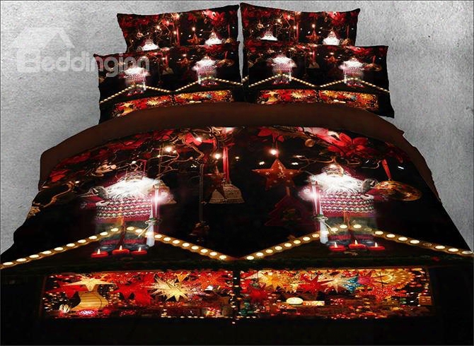Onlwe 3d Santa Claus And Christmas Candle Printed 4-piece Bedding Sets/duvet Covers