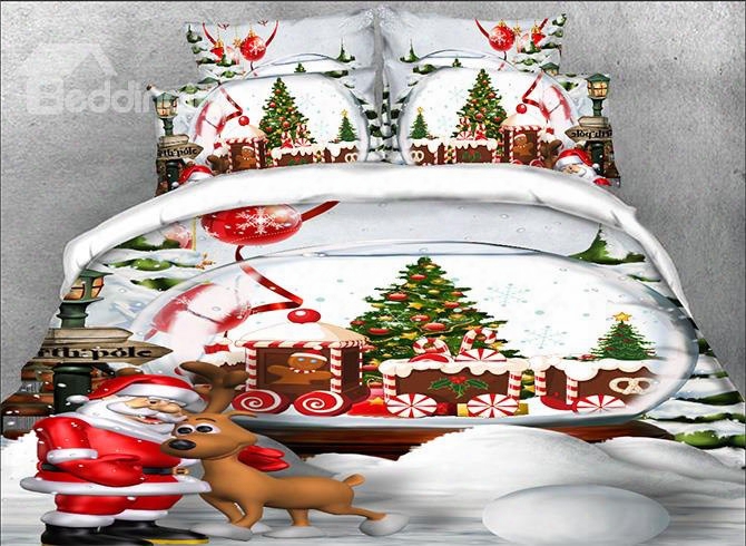 Onlwe 3d Santa Claus And Christmas Reindeer Printed 4-piece Bedding Sets/duvet Covers