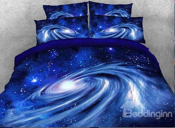 Onlwe 3d Spiral Galaxy Universe Printed Cotton 4-piece Blue Bedding Sets/duvet Covers