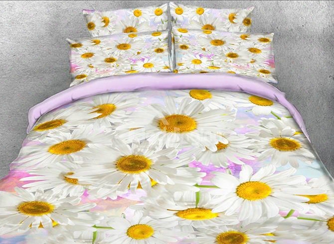 Onlwe 3d Whitee Daisies Printed Cotton 4-piece Bedding Sets/duvet Covers