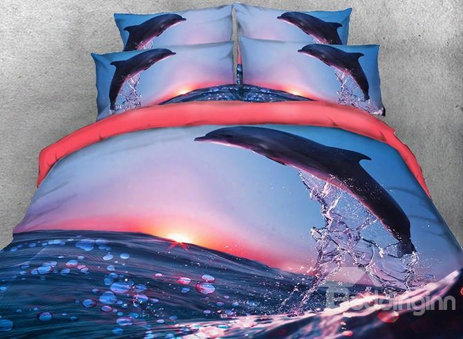 Onlwe Dolphin Jumping At Sunset Printedc Otton 4-piece Bedding Sets/duvet Covers