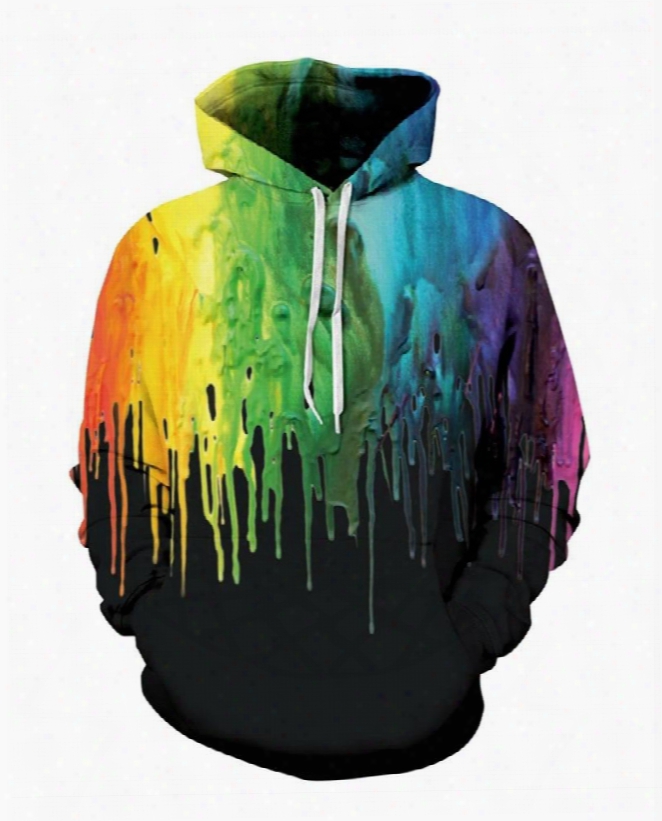 Paint Color Falling Couple Long Sleeve Spandex 3d Pattern Soft Hoodie