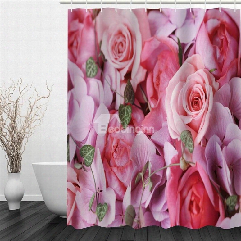 Pink Flowers Polyester Waterproof And Eco-friendly 3d Shower Curtain