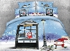 Onlwe 3D Christmas Snowman and Telephone Booth Printed 4-Piece Bedding Sets/Duvet Covers