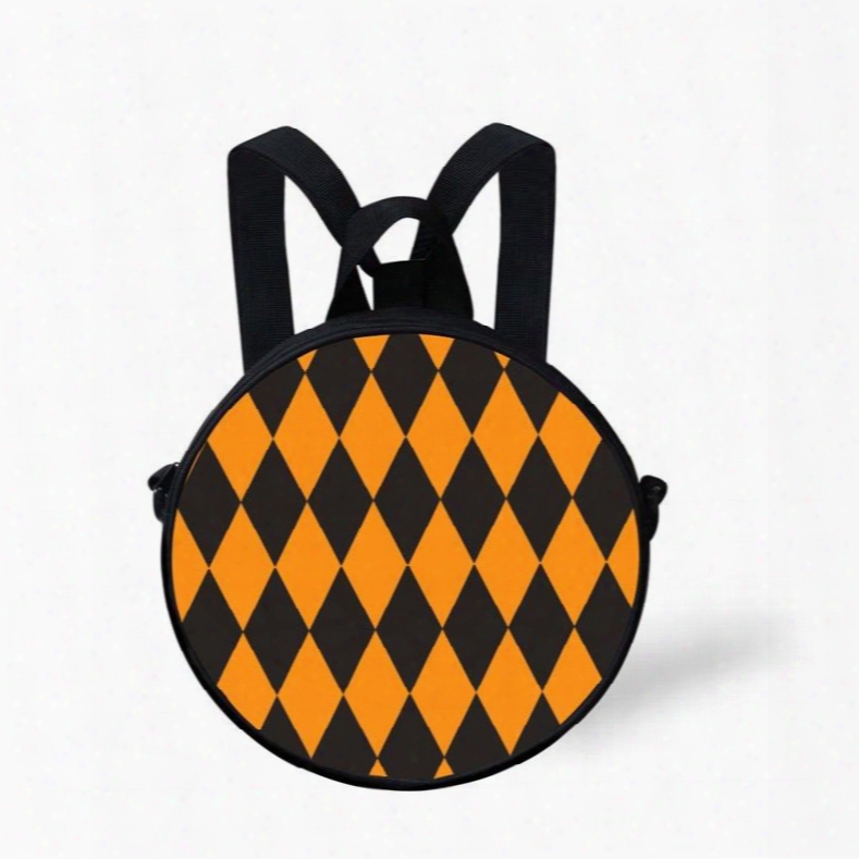 Pumpkin Color Geometry Pattern School Bag Shoulders Backpack