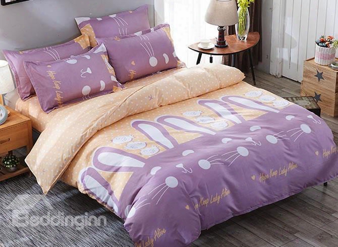 Purple Rabbits Prints Polyester 4-piece Girls Bedding Sets/duvet Cover