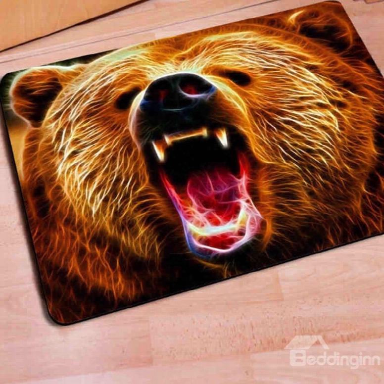 Rectangle Fearsome Bear Print Outdoor Indoor Non Slip Entrance Doormat