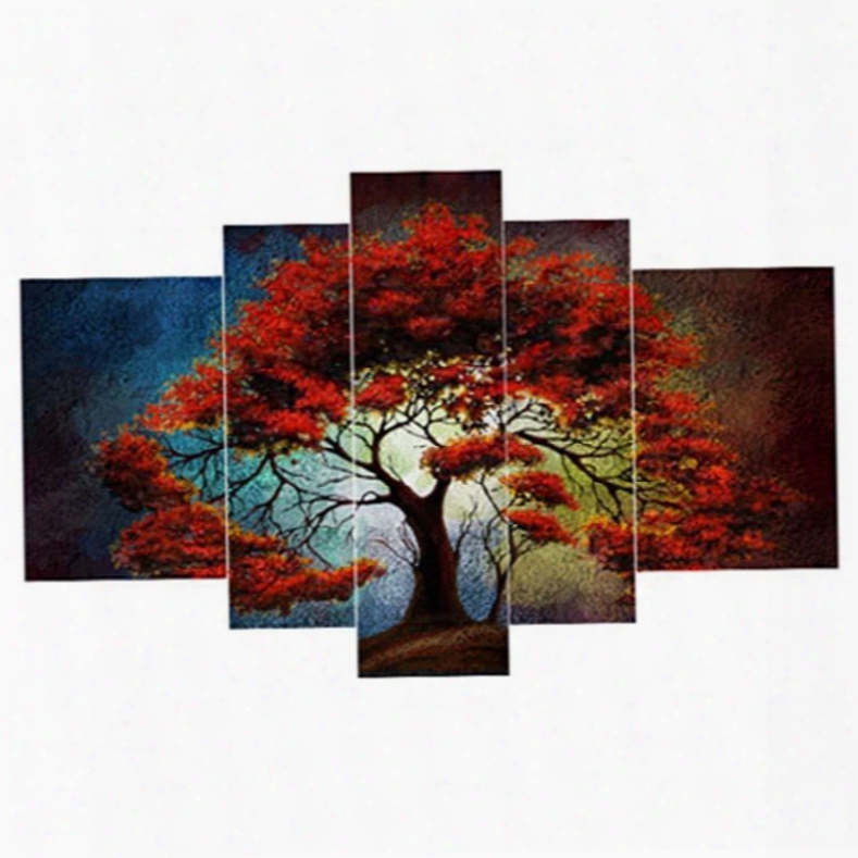 Red Tfee Hanging 5-piece Canvas Eco-friendly And Waterproof Non-framed Prints