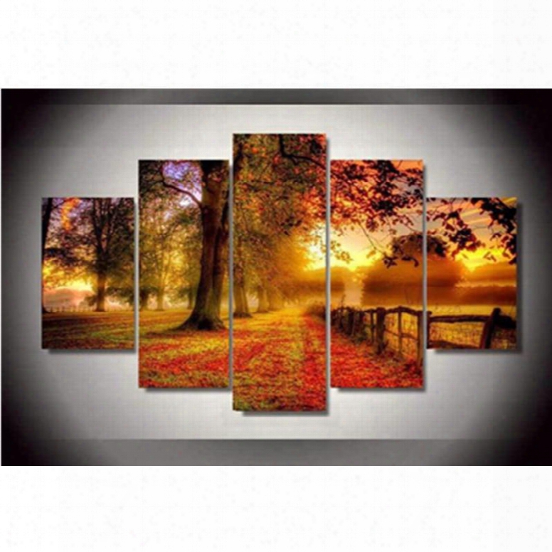 Red Yellow Leaves And Trees Hanging 5-piece Canvas Eco-friendly And Waterproof Non-framed Prints