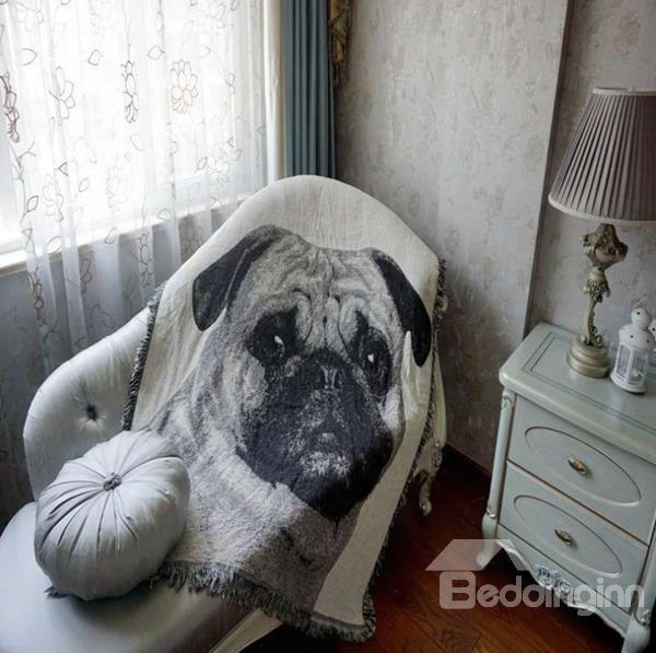 Retro Style Shar Pei Dog Print Cotton Sofa Blanket