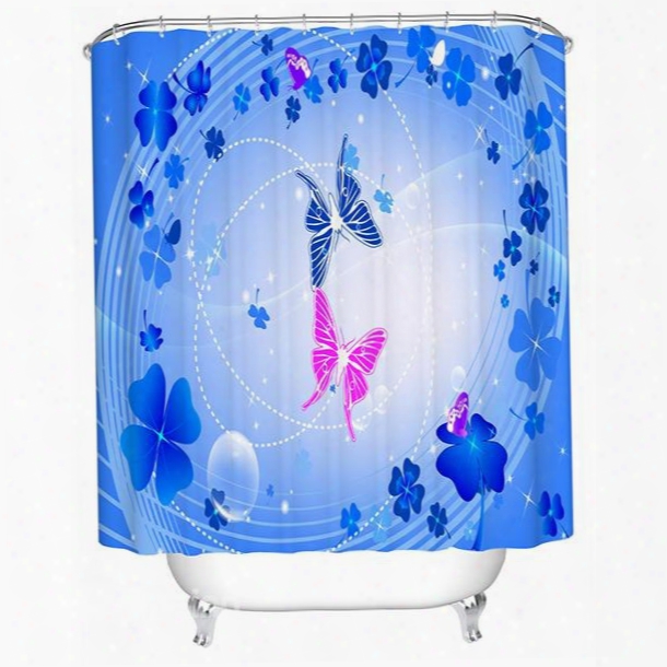 Romantic Blue Clip Art Butterfly Print Bathroom Shower Curtain