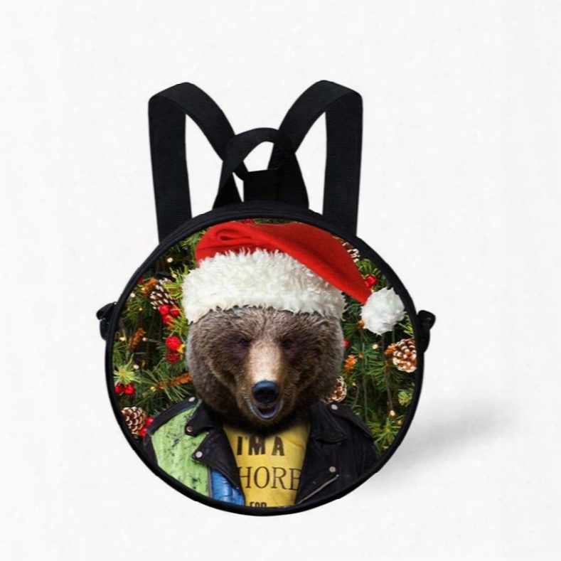 Round 3d Bear Christmas Pattern School Bag Shoulders Backpack