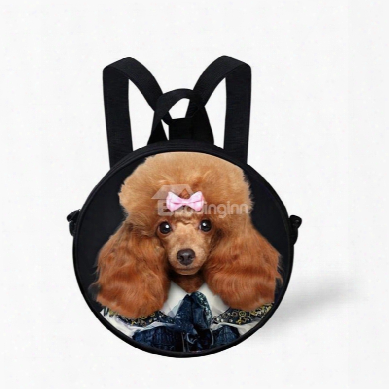 Round 3d Mr.poodle Pattern School Bag Shoulders Backpack