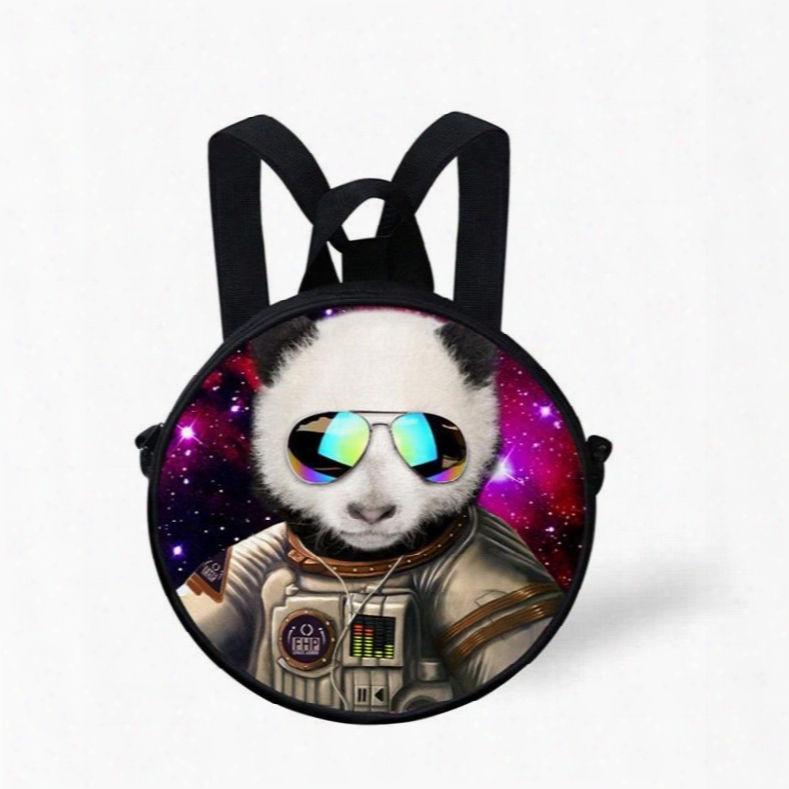 Round 3d Panda With Glasses Pattern School Bag Shoulder Backpack