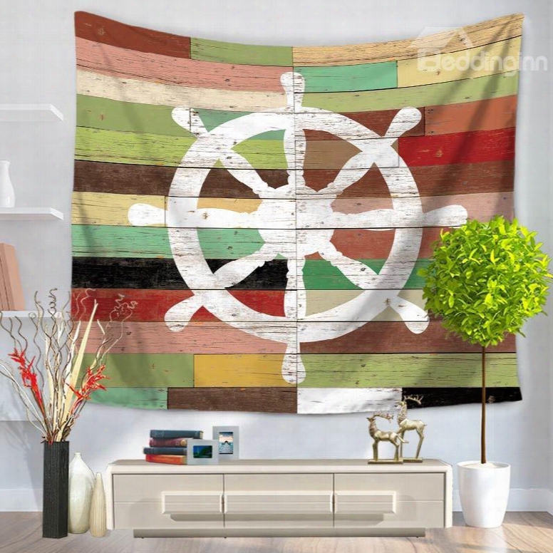 Sailing Boat Voyaging White Rudder Pattern Vintage Style Decorative Hanging Wall Tapestry
