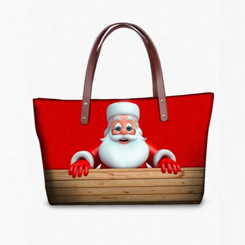 Santa Claus Adorable Pat Tern Waterproof Sturdy 3d Printed Shoulder Handbags