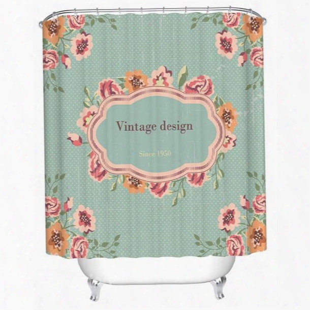 Simple Countryside Style Vintage Design Flowers Print 3d Bathroom Shower Curtain
