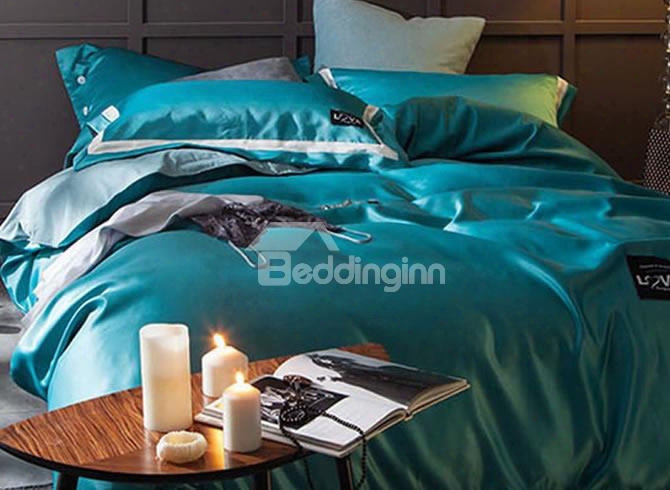 Solid Bright Blue Luxury Style Silky 4-piece Bedding Sets/duvet Cover