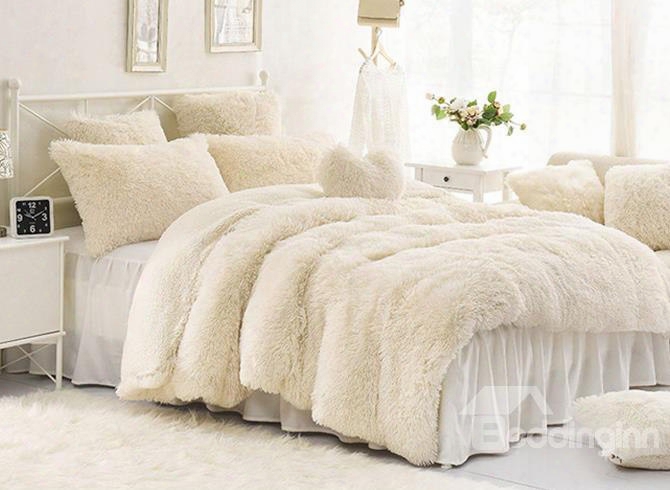 Solid Creamy White Super Soft 4-piece Fluffy Bedding Sets/duvet Cover