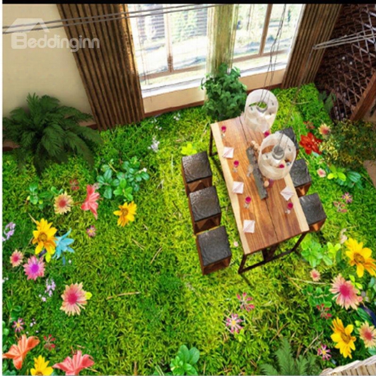 Splendid Grass And Flower Garden Scenery Healthy Waterproof Decorative 3d Floor Murals