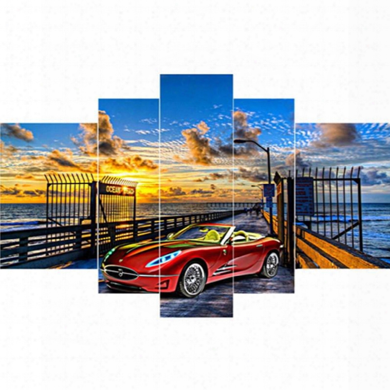 Sports Car On Build A ~ Over  In Sunset Hanging 5-piece Canvas Eco-friendly Waterproof On-framed Prints