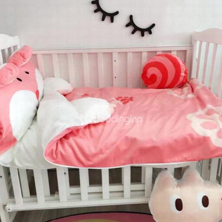 Squirrel Shape Coral Velvet 3-piece Pink Baby Sleeping Bag