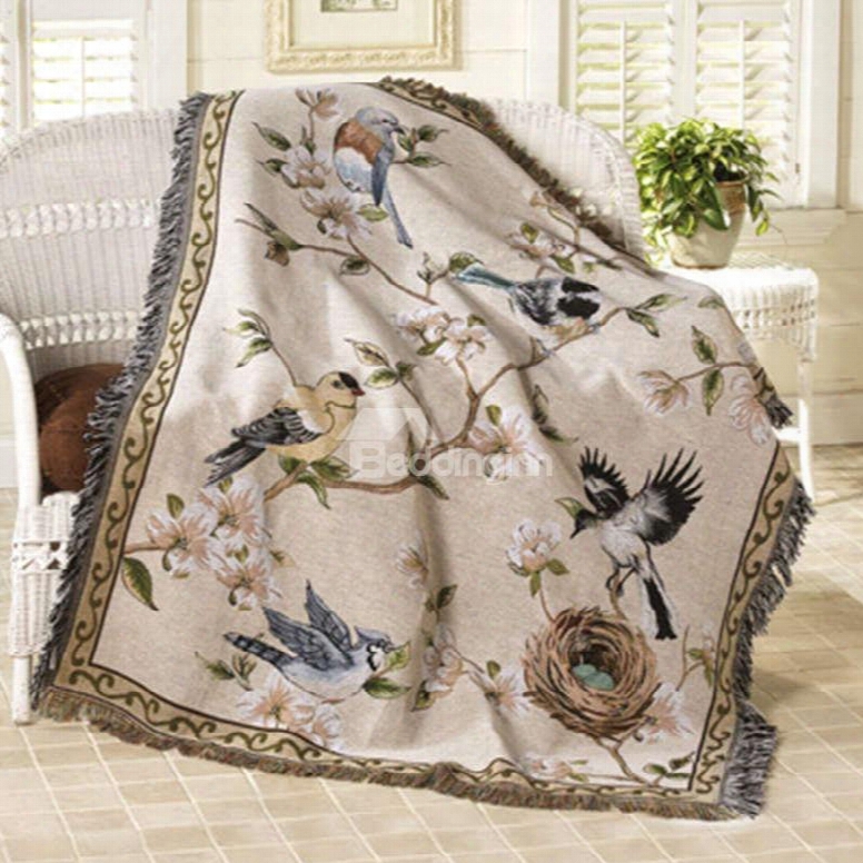 Stunning Country Style Flowers And Birds Print Home Decorative Throw Blanket