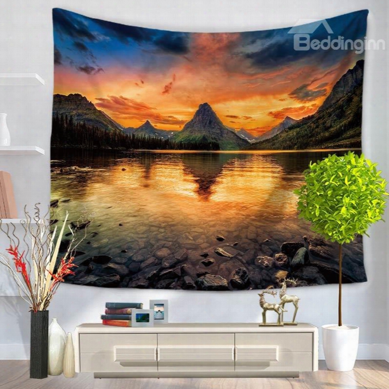 Sunset Clean Lake And Mountain€™s Shadow Natural Landscape Decorative Hanging Wall Tapestry