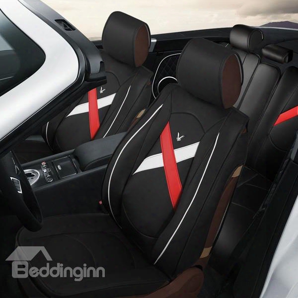 Super Popular Pure Coloor With Graffiti-style Ribbon Pattern Design Leather Universal Car Seat Cover