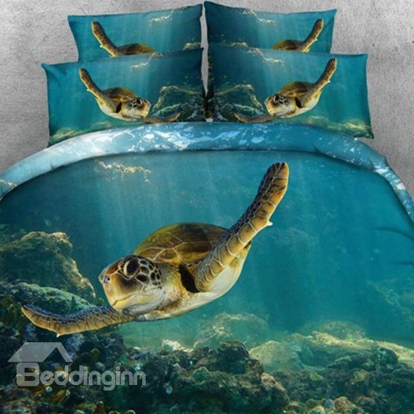 Swimming Turtle Blue Ocean Print 2-piece Pillow Cases