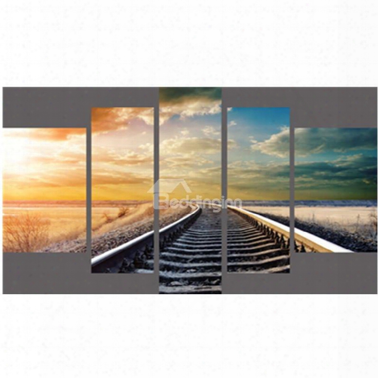 Track In Sunrise Hanging 5-piece Canvas Eco-friendly And Waterproof Non-framed Prints