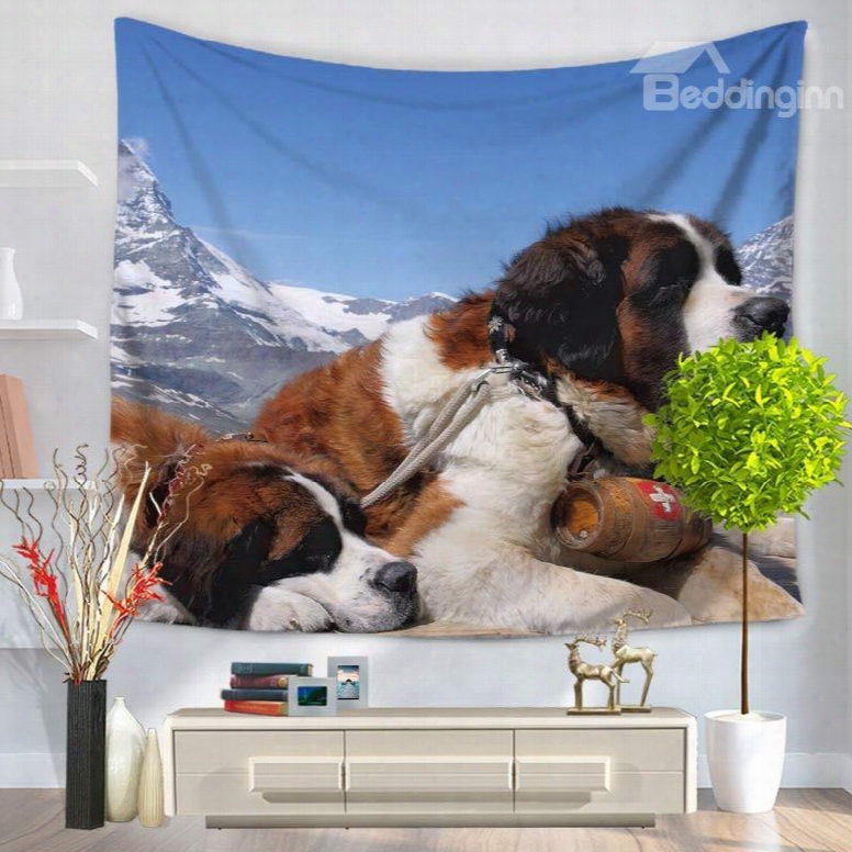 Two Saint Bernard Dogs Lying On The Mountain Pattern Decorative Hanging Wall Tapestry