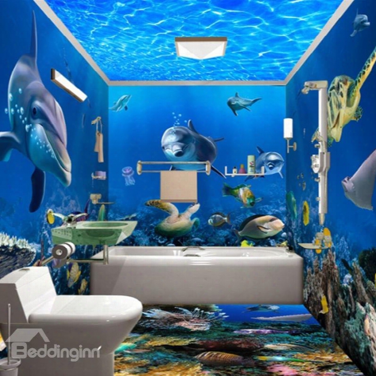 Underwater Animals 3d Waterproof Bathroom Wall Murals