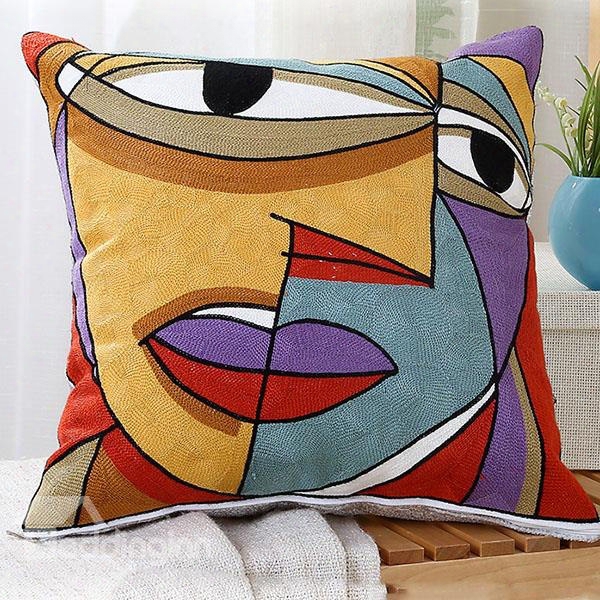Unique Colorful Abstract Face Rint Throw Pillow