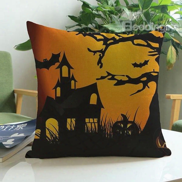 Unique Halloween Pumpkin And Castle Print Throw Pillow Case