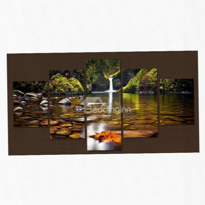 Waterfall And Green Plants Hanging 5-piece Canvas Eco-friendly And Waterproof Non-framed Prints