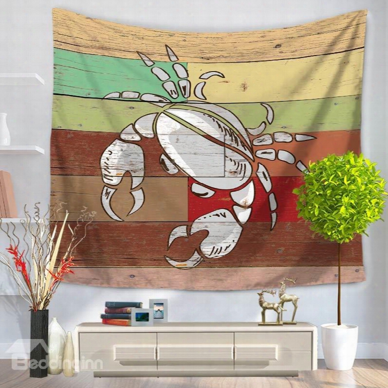 White Crab Pattern Colorful Stripes Rustic Style Decorative Hanging Wall Tapestry