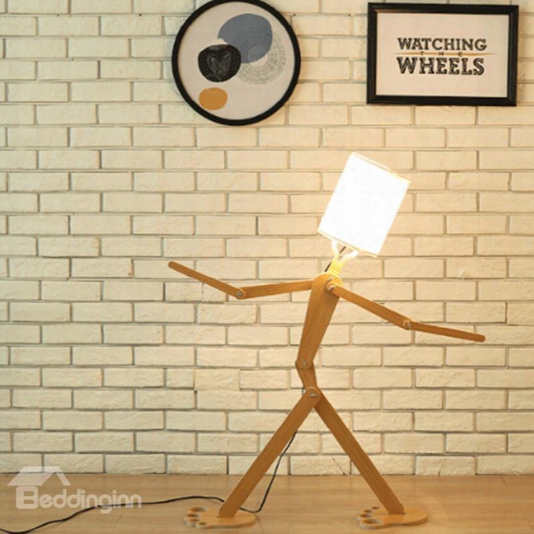 White Shade And Wooden Base Adjustable Energy-saving 1 Bulb Robot Diy Lamp