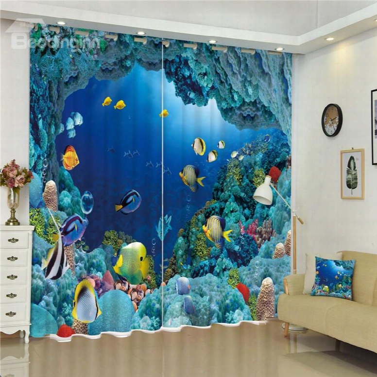 Wonderful And Happy Under Sea World 3d Decorative And Blackout Living Room Curtain