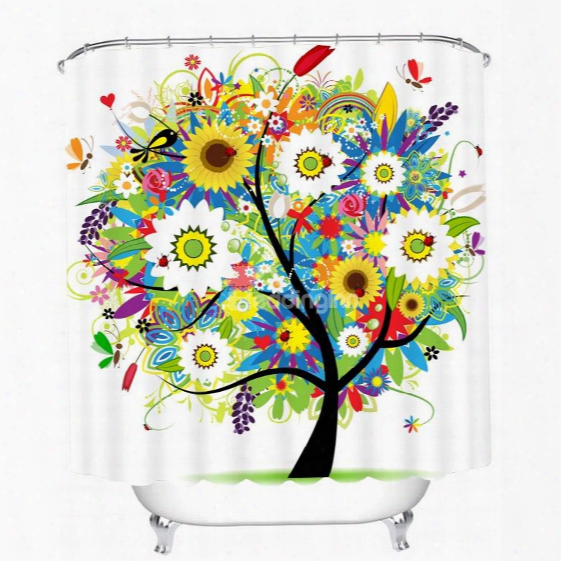 Wonderful Colored Flowers Tree Printing 3d Shower Curtain