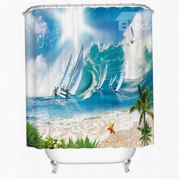 Yachting And Board Sailing Print 3d Bathroom Shower Curtain