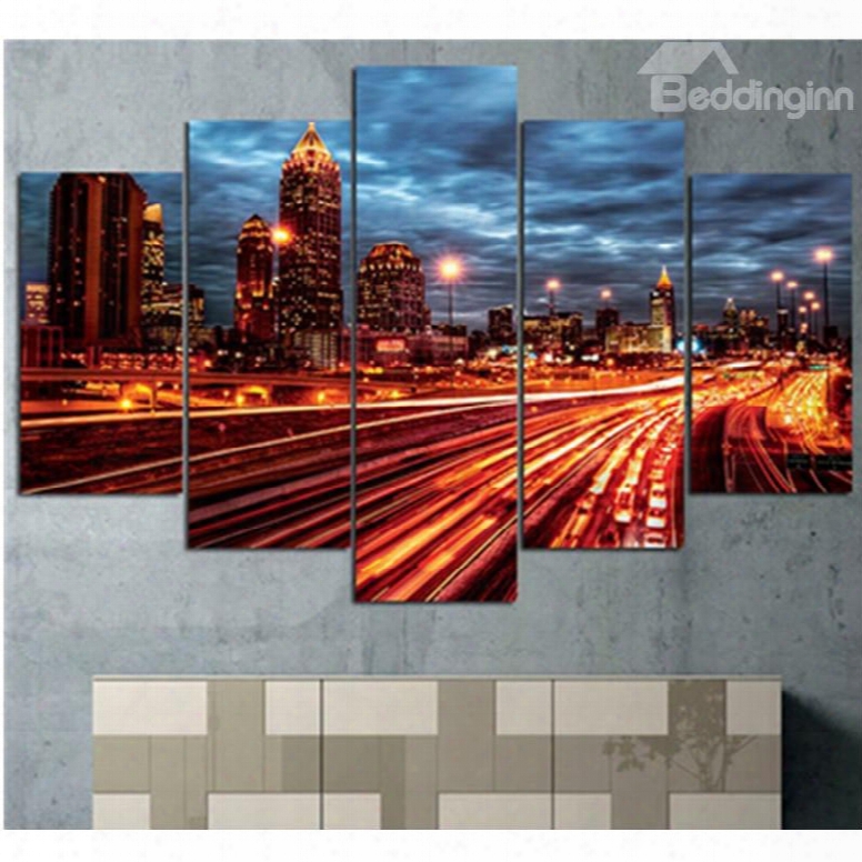 Yellow Lighting And Buildings Hanging 5-piece Canvas Eco-friendly And Waterproof Non-framed Prints