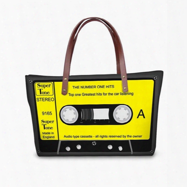 Yellow Radio Tape Waterproof Sturdy 3d Printed For Women Girls Shoulder Handbags