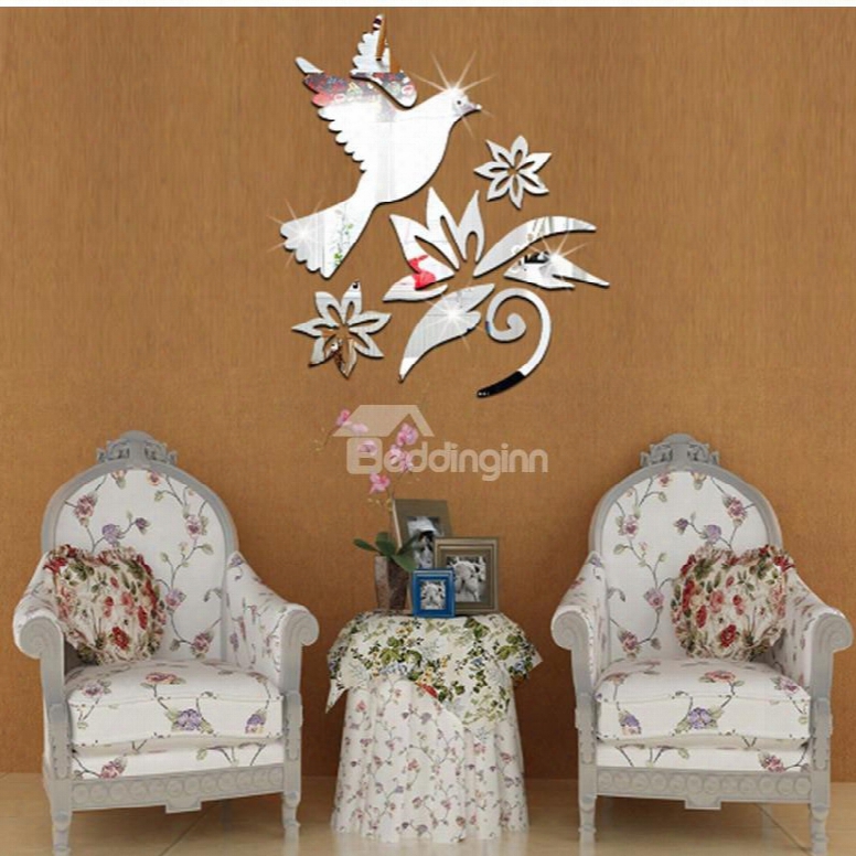 14␔16in Bird And Flowers Mirror Waterproof And Eco-friendly 3d Wall Stickers