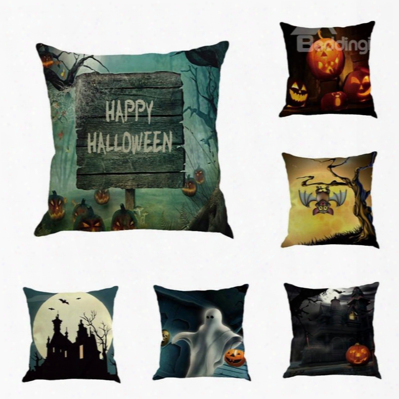 18x18in Happy Halloween Elements Square Cotton Linen Decorative Throw Pillows
