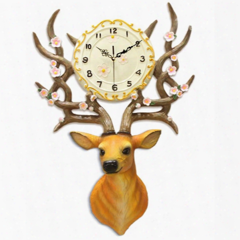 24␔17in Deer Head Resin Eco-friendly And Durable Battery Hanging Wall Clock