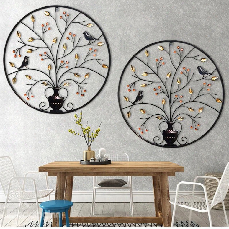 24in Birds On Branches Round Iron And Crystal 1 Piece Hanging Wall Decor