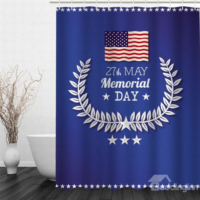 3d American Memorial Day Pattern Polyester Waterproof And Eco-friendly Blue Shower Curtain